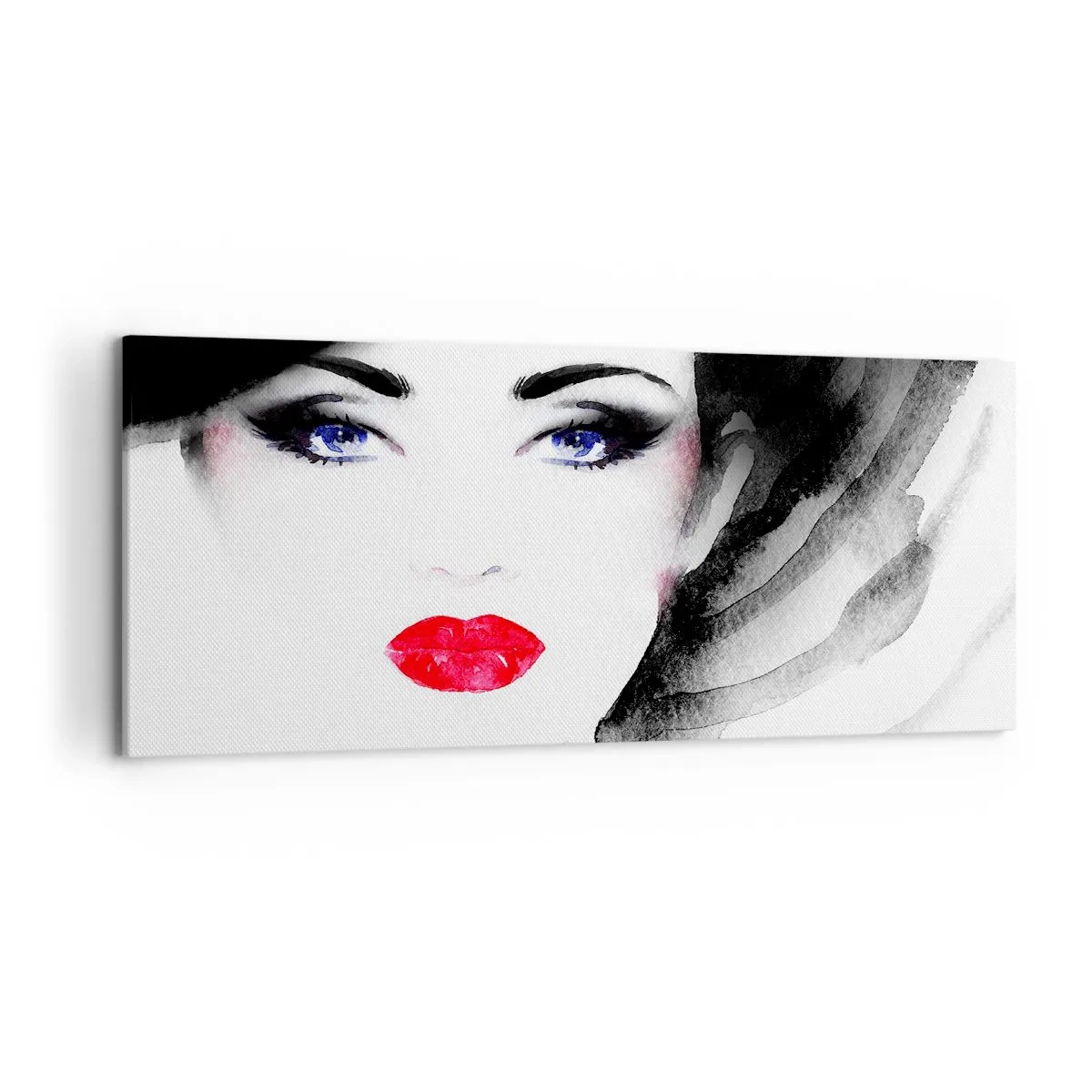Impression sur toile - Image sur toile - Portrait d'une femme aux lèvres rouges et aux yeux bleus intenses - 120x50cm - Elle repousse et attire - Décoration murale moderne pour le salon et la chambre ARTTOR