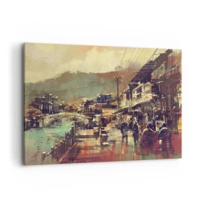Impression sur toile - Image sur toile - Une ville avec un pont et des rues au style artistique - 120x80cm - La vie comme une richesse de gris - Décoration murale moderne pour le salon et la chambre ARTTOR