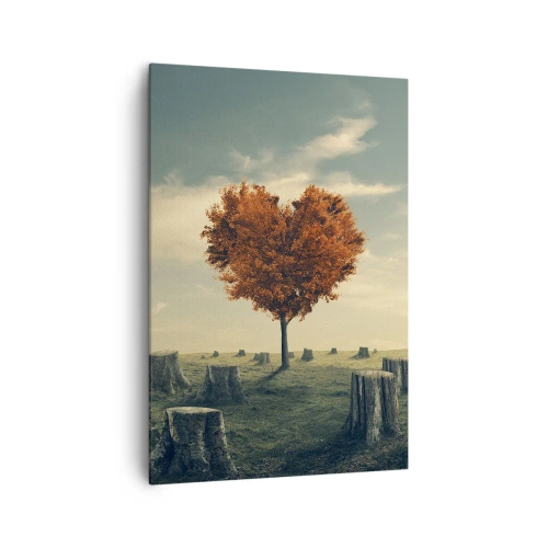 Impression sur toile - Image sur toile - Un arbre en forme de cœur dans un champ de souches, symbole d'espoir - 70x100cm - Il y a toujours de l'espoir - Décoration murale moderne pour le salon et la chambre ARTTOR
