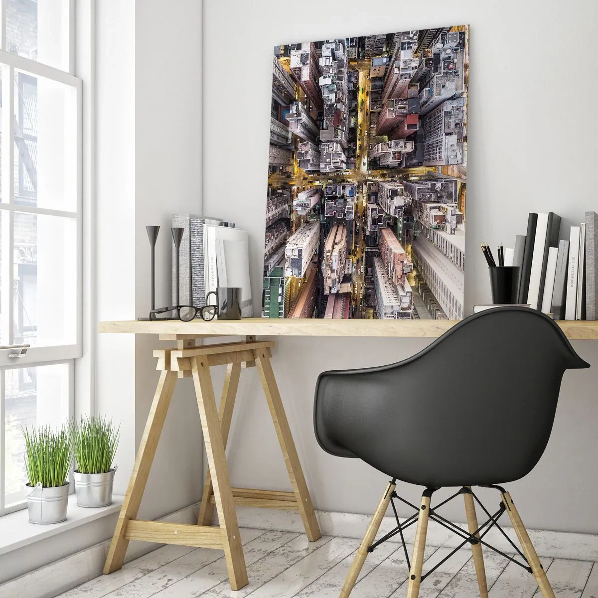 Impression sur verre - Image sur verre - Une vue plongeante sur la métropole - 50x70cm - Salutations de Hong-Kong - Décoration murale moderne pour le salon et la chambre ARTTOR
