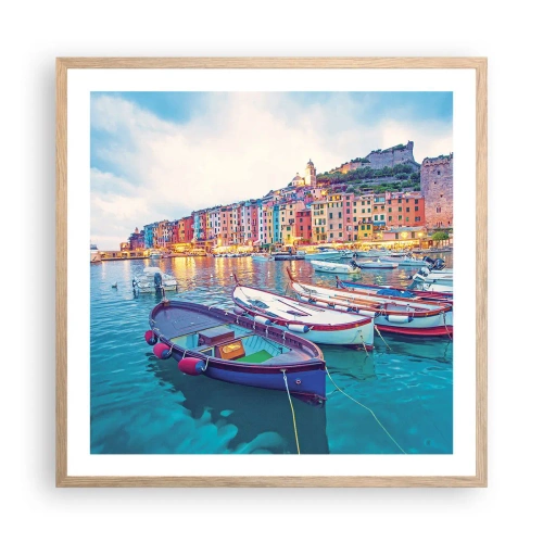 Affiche dans un chêne clair - Poster - Soirée colorée au port - 60x60 cm