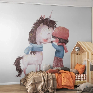 Papier Peint Autocollant Deluxe Sticker - Histoire d'hiver - Pour les enfants, Licorne, Fille - 100x70 cm