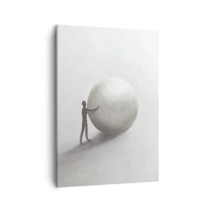 Impression sur toile - Image sur toile - Une figure minimaliste avec une balle sur un fond clair et monochrome. - 50x70cm - Jeu de la vie - Décoration murale moderne pour le salon et la chambre ARTTOR