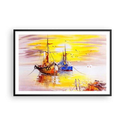 Affiche dans un cadre noir - Poster - Un repos bien mérité au port - 91x61 cm