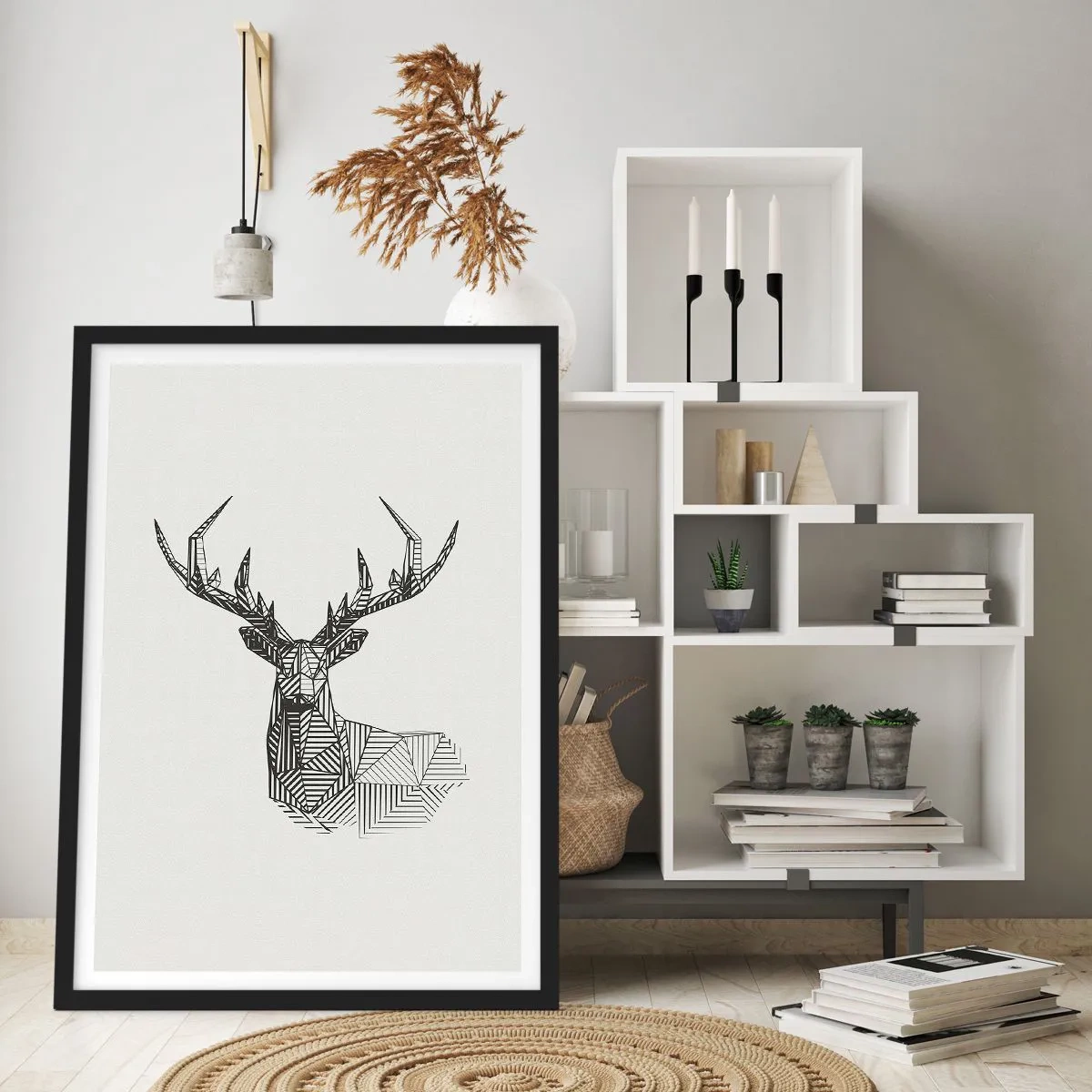Affiche dans un cadre noir - Poster - Cerf dans un style cubique - 70x100 cm