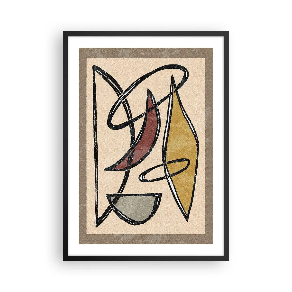 Affiche dans un cadre noir - Poster - Composition géométrique abstraite dans les tons beige et noir - 50x70cm - Composition – arcs et ovales - Décoration murale moderne pour le salon et la chambre ARTTOR