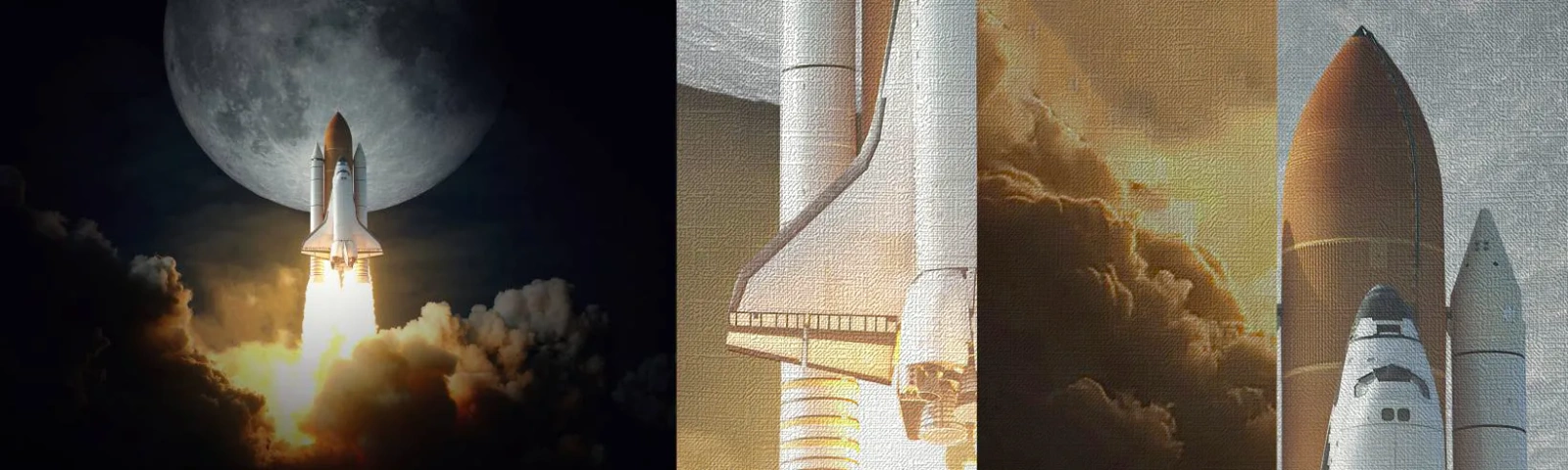 Échantillon de Papier Peint Premium Canvas - Le début d'une aventure surnaturelle - Lune, Une fusée spatiale, NASA - 100x30 cm