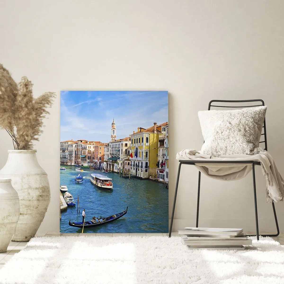 Impression sur verre - Image sur verre - Un canal à Venise avec des gondoles et des bateaux sur l'eau - 50x70cm - Trafic de rue unique au monde - Décoration murale moderne pour le salon et la chambre ARTTOR