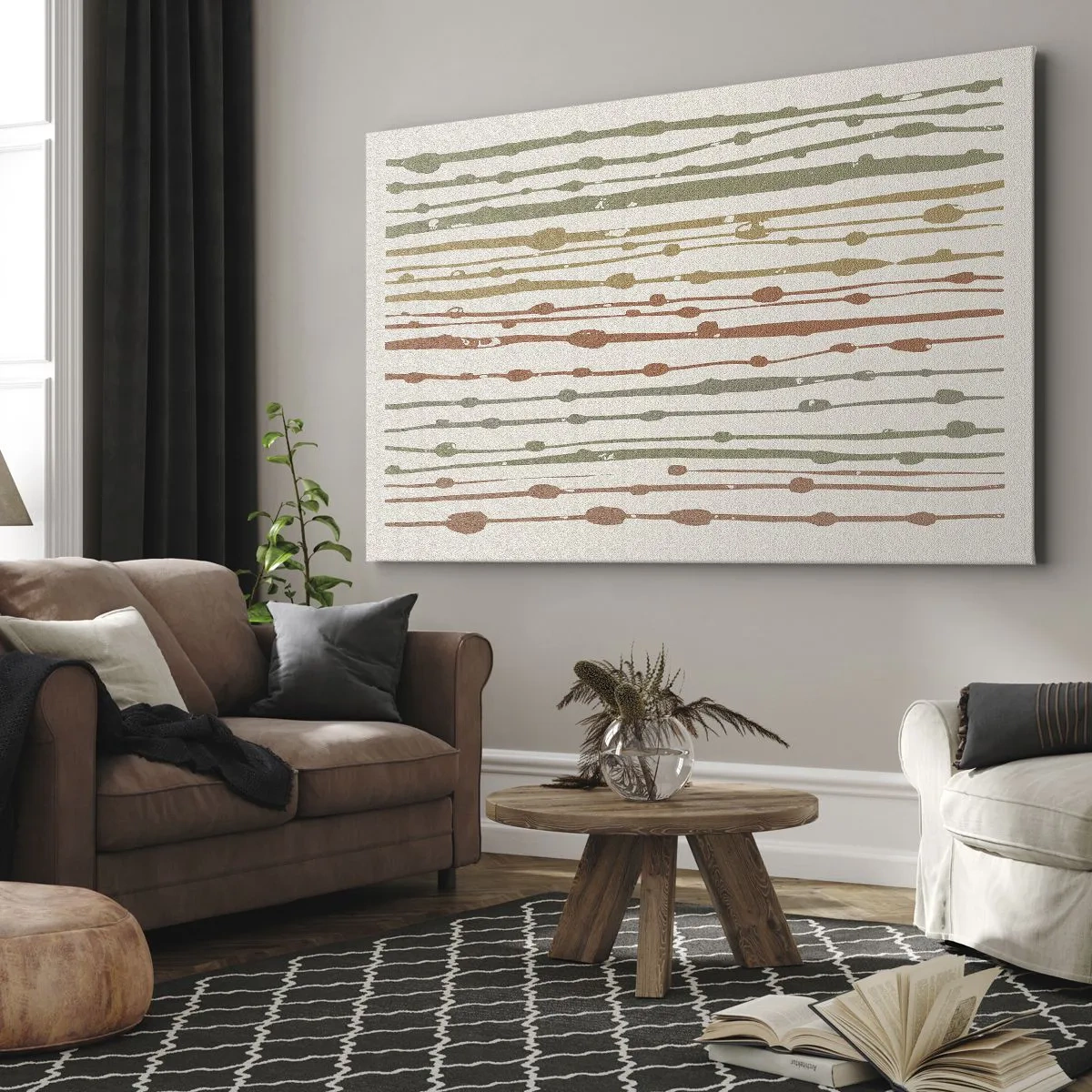 Impression sur toile - Image sur toile - Un motif de lignes aux tons chauds sur un fond clair - 70x50cm - Notation musicale des couleurs - Décoration murale moderne pour le salon et la chambre ARTTOR