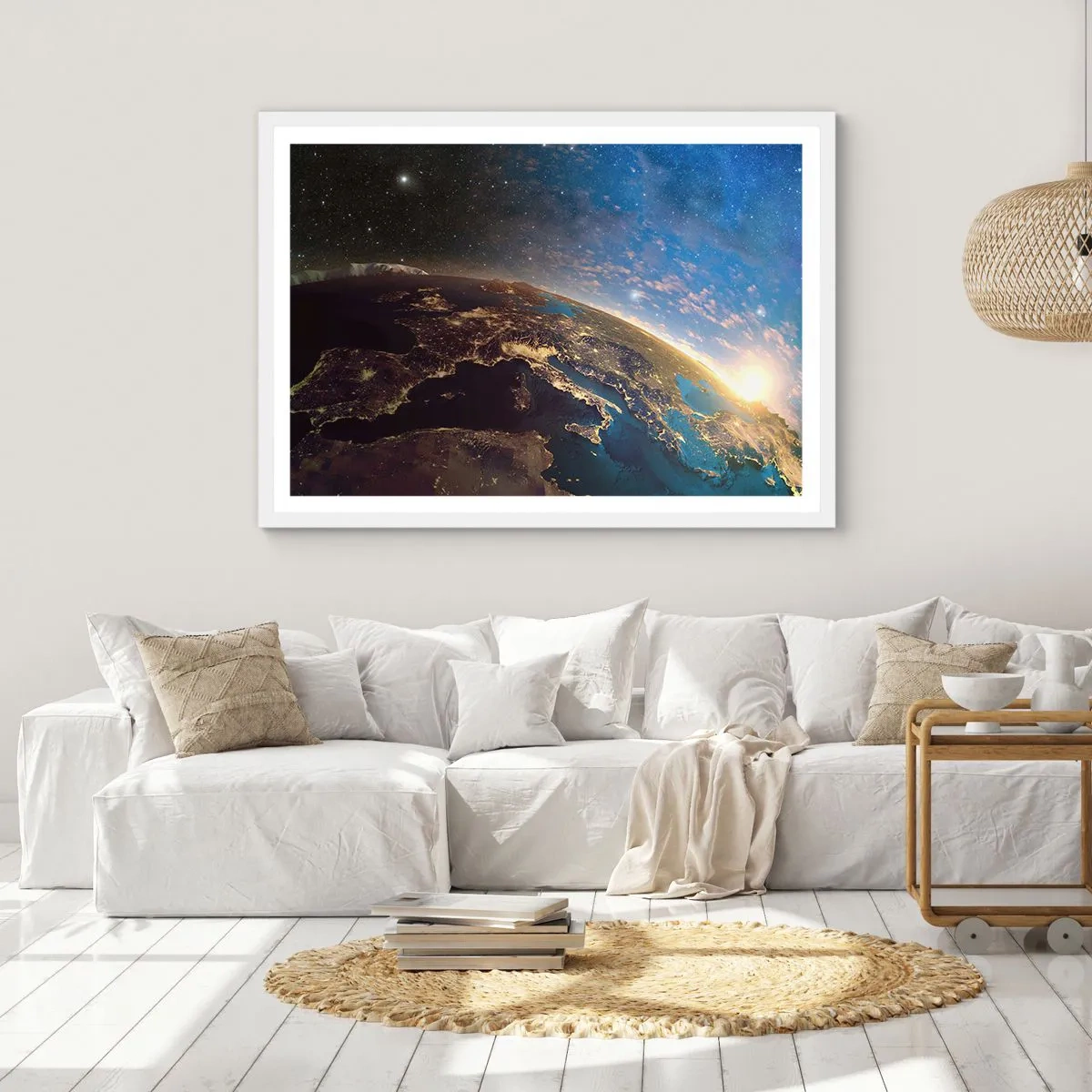 Affiche dans un cadre blanc - Poster - Regardons-nous de loin - 100x70 cm