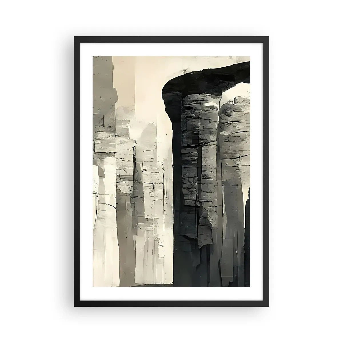 Affiche dans un cadre noir - Poster - Formations rocheuses monumentales aux nuances de gris - 50x70cm - La majesté de l'Antiquité - Décoration murale moderne pour le salon et la chambre ARTTOR