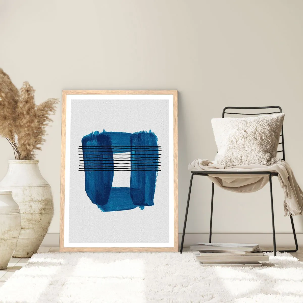 Affiche dans un chêne clair - Poster - Composition noire-bleue - 70x100 cm