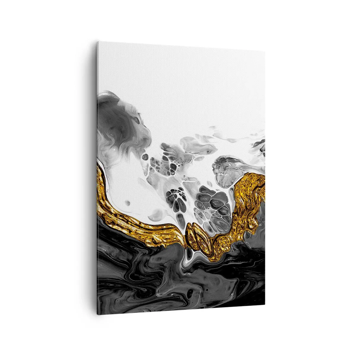 Impression sur toile - Image sur toile - Une composition abstraite avec des accents d'or et de noir. - 70x100cm - Composition organique - Décoration murale moderne pour le salon et la chambre ARTTOR