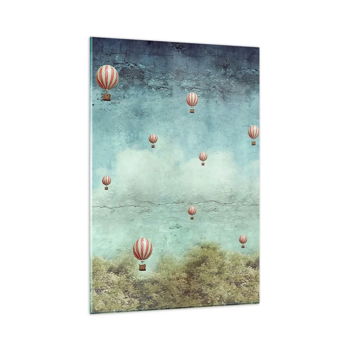 Impression sur verre - Image sur verre - Ballons rétro sur fond de ciel bleu et de verdure - 80x120cm - Libre de l'agitation de la vie - Décoration murale moderne pour le salon et la chambre ARTTOR