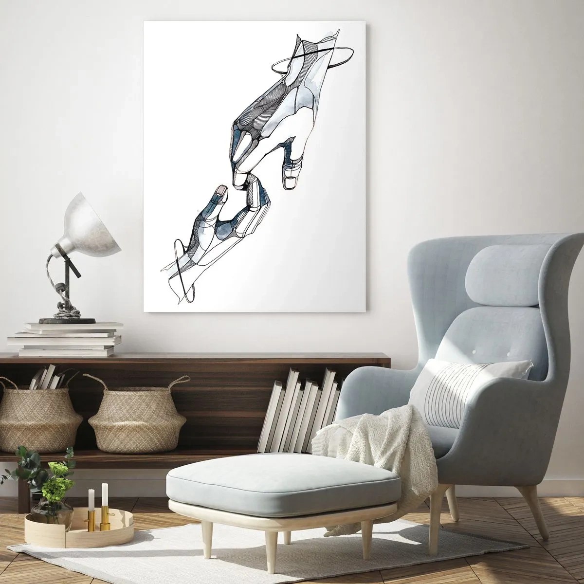 Impression sur verre - Image sur verre - Illustration artistique de deux mains dans un style abstrait - 50x70cm - Un bon geste - Décoration murale moderne pour le salon et la chambre ARTTOR