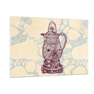 Impression sur verre - Image sur verre - Une cruche vintage décorée sur un fond clair avec un ornement - 120x80cm - La beauté du quotidien - Décoration murale moderne pour le salon et la chambre ARTTOR