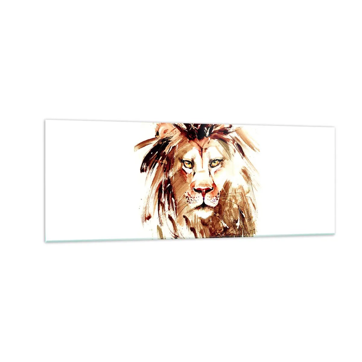 Impression sur verre - Image sur verre - Portrait à l'aquarelle d'un lion aux détails intenses - 140x50cm - Force et dignité - Décoration murale moderne pour le salon et la chambre ARTTOR