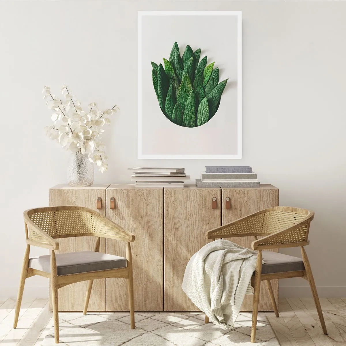 Affiche - Poster - Feuilles dans une composition artistique sur fond blanc - 50x70cm - Curiosité sans retenue - Décoration murale moderne pour le salon et la chambre ARTTOR