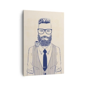 Impression sur toile - Image sur toile - Homme stylisé avec une barbe, une pipe et des lunettes - 70x100cm - Gai, masculin et à la mode - Décoration murale moderne pour le salon et la chambre ARTTOR