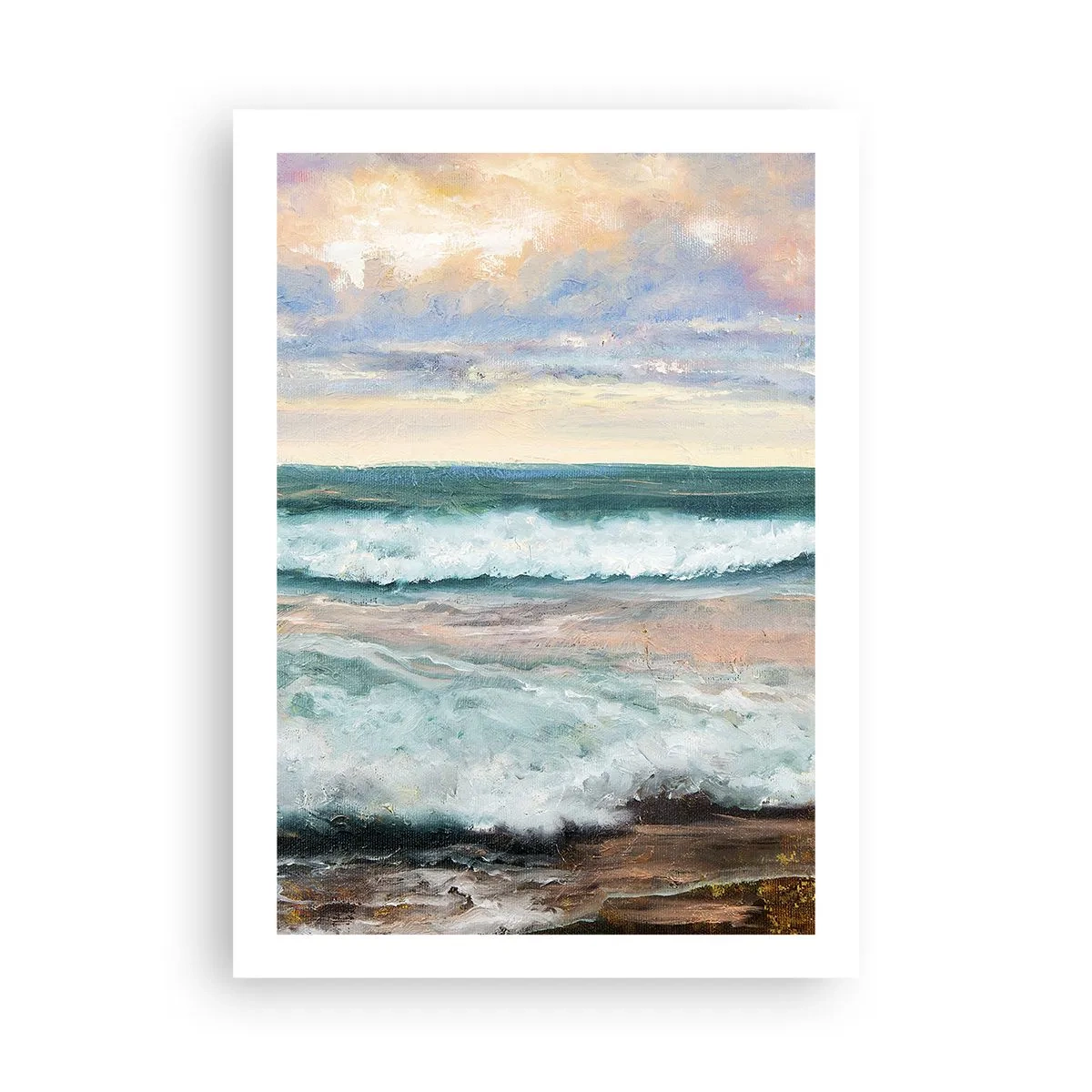 Affiche - Poster - Vagues de la mer au coucher du soleil - 50x70cm - Ici tu adouciras ton âme - Décoration murale moderne pour le salon et la chambre ARTTOR