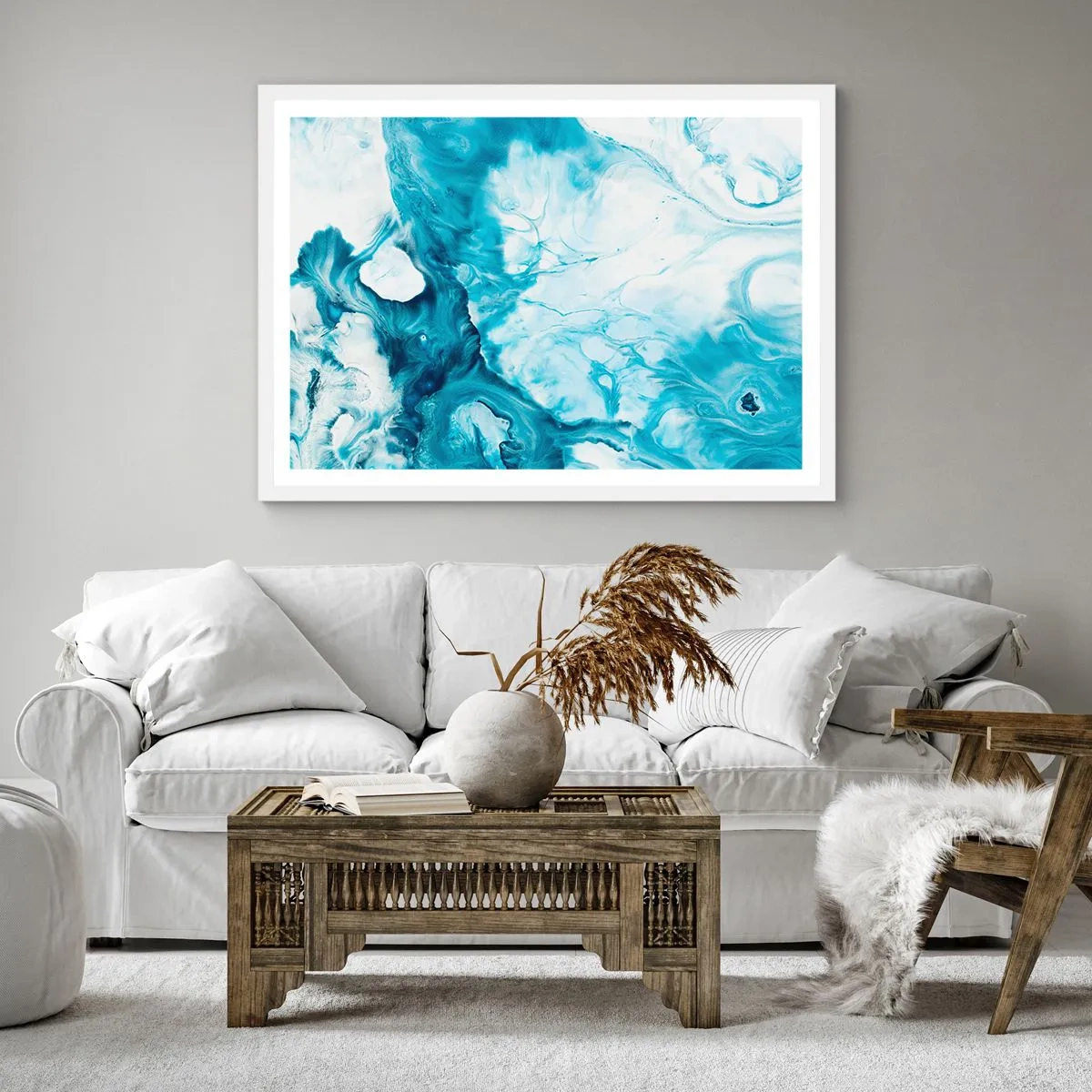 Affiche dans un cadre blanc - Poster - Concert de bleu - 60x60 cm