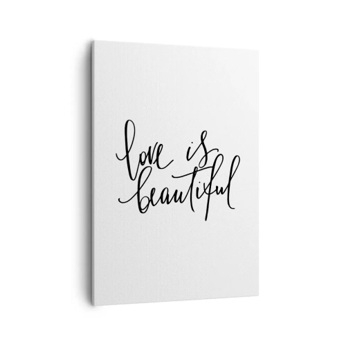 Impression sur toile - Image sur toile - Inscription noire « l'amour est beau » sur fond blanc - 50x70cm - Lire et répéter - Décoration murale moderne pour le salon et la chambre ARTTOR