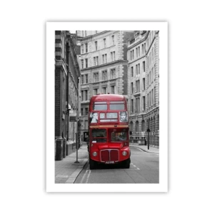 Affiche - Poster - Un bus rouge dans une rue de Londres en noir et blanc - 50x70cm - La vie de tous les jours ne doit pas être grise - Décoration murale moderne pour le salon et la chambre ARTTOR