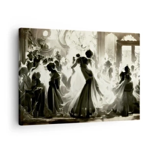 Impression sur toile - Image sur toile - Boule de style rétro en noir et blanc - 70x50cm - La grande mascarade - Décoration murale moderne pour le salon et la chambre ARTTOR