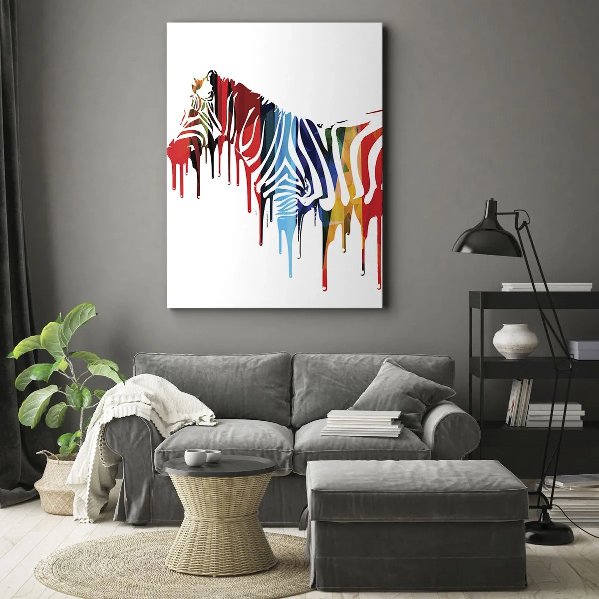 Impression sur toile - Image sur toile - Zèbre abstrait aux couleurs vives avec un effet de peinture - 50x70cm - Pas seulement en noir et blanc - Décoration murale moderne pour le salon et la chambre ARTTOR