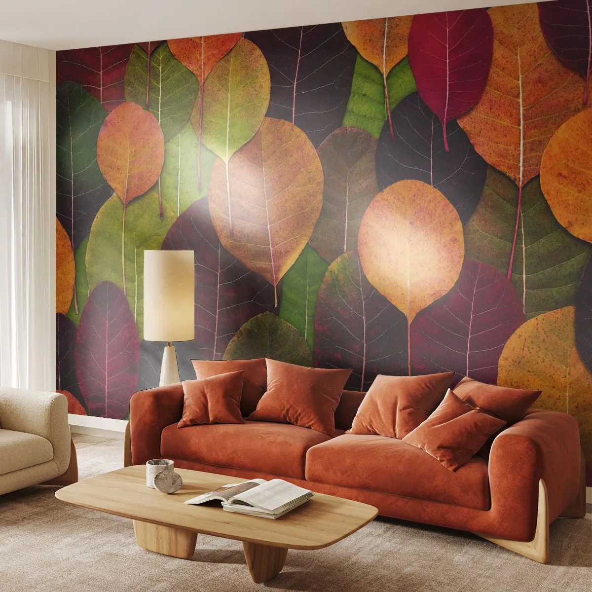 Papier Peint Autocollant Deluxe Sticker - Mozaique printannière - Graphique, Feuilles colorées, Morceau - 250x175 cm