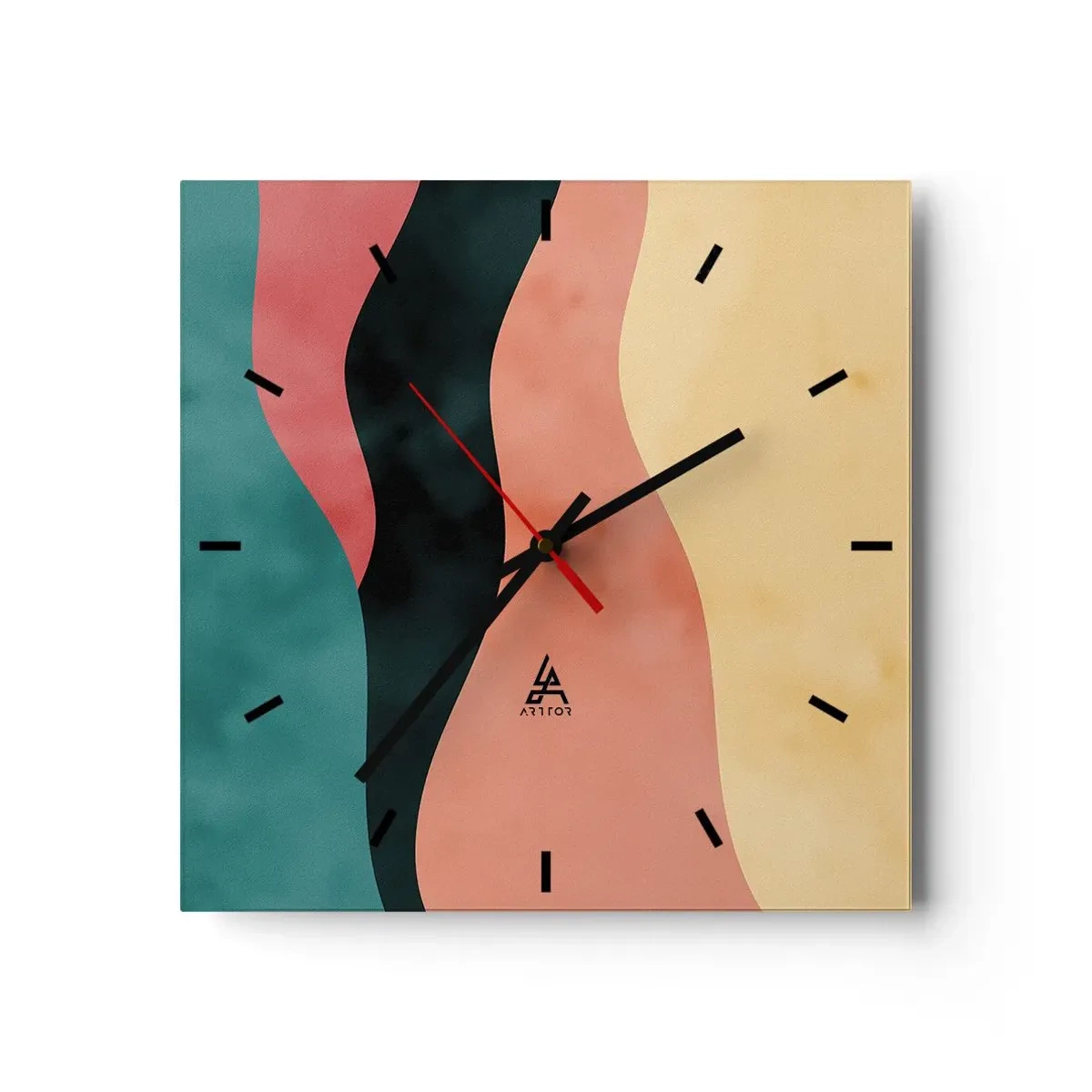 Horloge murale - Pendule murale - Vagues abstraites aux couleurs pastel - 30x30cm - Conformité non-conforme - Décoration murale moderne pour le salon et la chambre ARTTOR