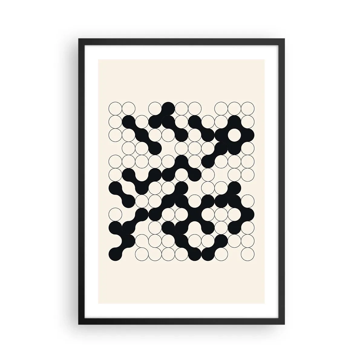 Affiche dans un cadre noir - Poster - Composition géométrique de cercles noirs et blancs - 50x70cm - Jeu chinois – variation - Décoration murale moderne pour le salon et la chambre ARTTOR