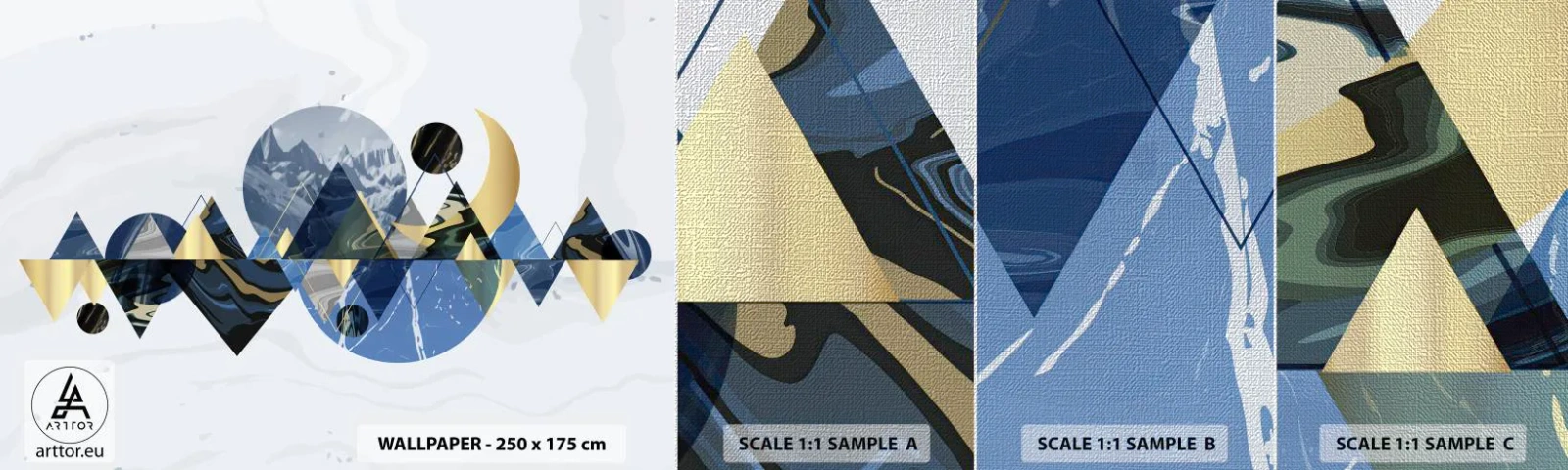 Échantillon de Papier Peint Premium Canvas - Paysage géométrique - Abstraction, Montagnes, Morceau - 100x30 cm