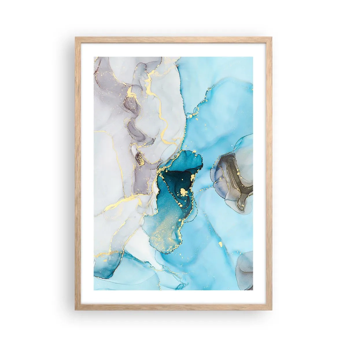 Affiche dans un chêne clair - Poster - Etude de la rencontre gris et turquoise - 50x70 cm