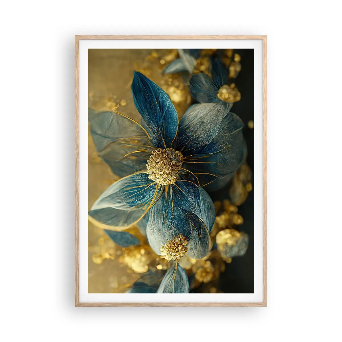 Affiche dans un chêne clair - Poster - Fleurir avec de l'or - 70x100 cm