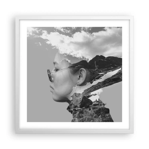 Affiche dans un cadre blanc - Poster - Portrait de montagnes et nuages - 50x50 cm