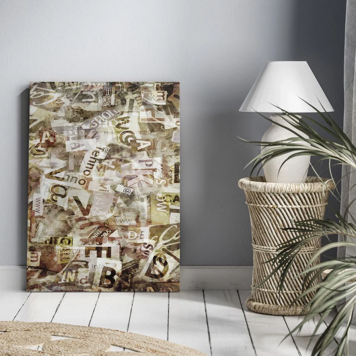 Impression sur toile - Image sur toile - Composition abstraite avec lettres et fragments de texte - 50x70cm - J'unifie le bavardage - Décoration murale moderne pour le salon et la chambre ARTTOR