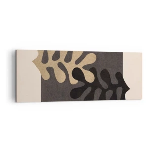 Impression sur toile - Image sur toile - Feuilles abstraites en noir et beige sur un fond rectangulaire - 140x50cm - Absence et complément - Décoration murale moderne pour le salon et la chambre ARTTOR