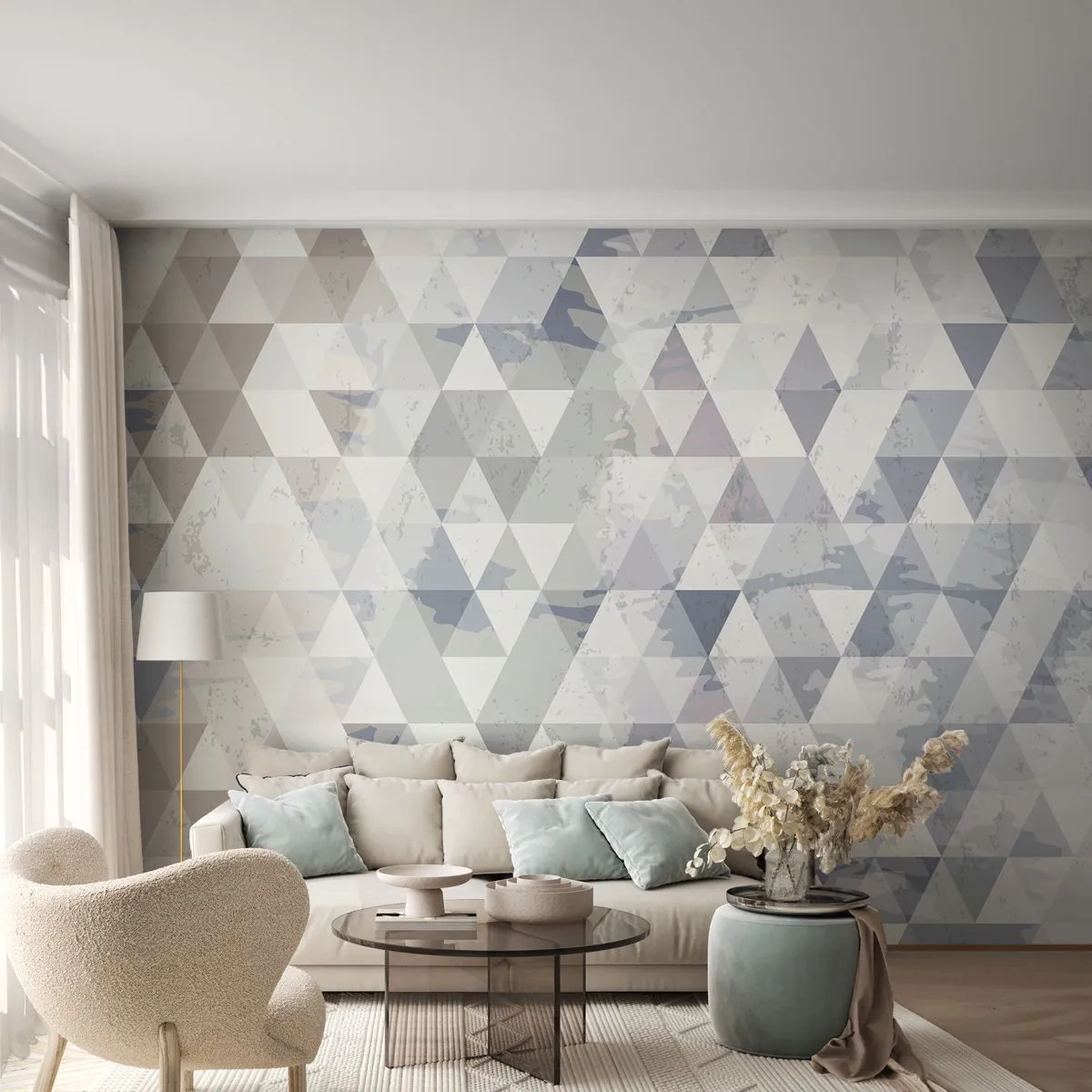 Papier Peint Autocollant Deluxe Sticker - En rythme de trois - Abstraction, Morceau, Triangles - 150x105 cm