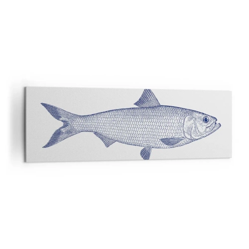 Impression sur toile - Image sur toile - Illustration d'un poisson dans des tons de bleu sur fond clair - 160x50cm - Salutations des mers du nord - Décoration murale moderne pour le salon et la chambre ARTTOR