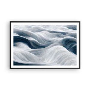 Affiche dans un cadre noir - Poster - Vagues blanches et bleues - 91x61 cm