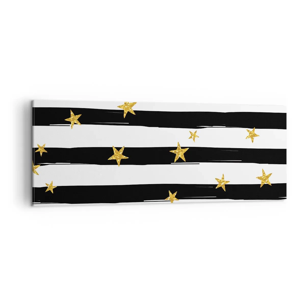 Impression sur toile - Image sur toile - Rayures noires et blanches avec étoiles dorées - 140x50cm - Nous sommes tous nés sous une bonne étoile - Décoration murale moderne pour le salon et la chambre ARTTOR
