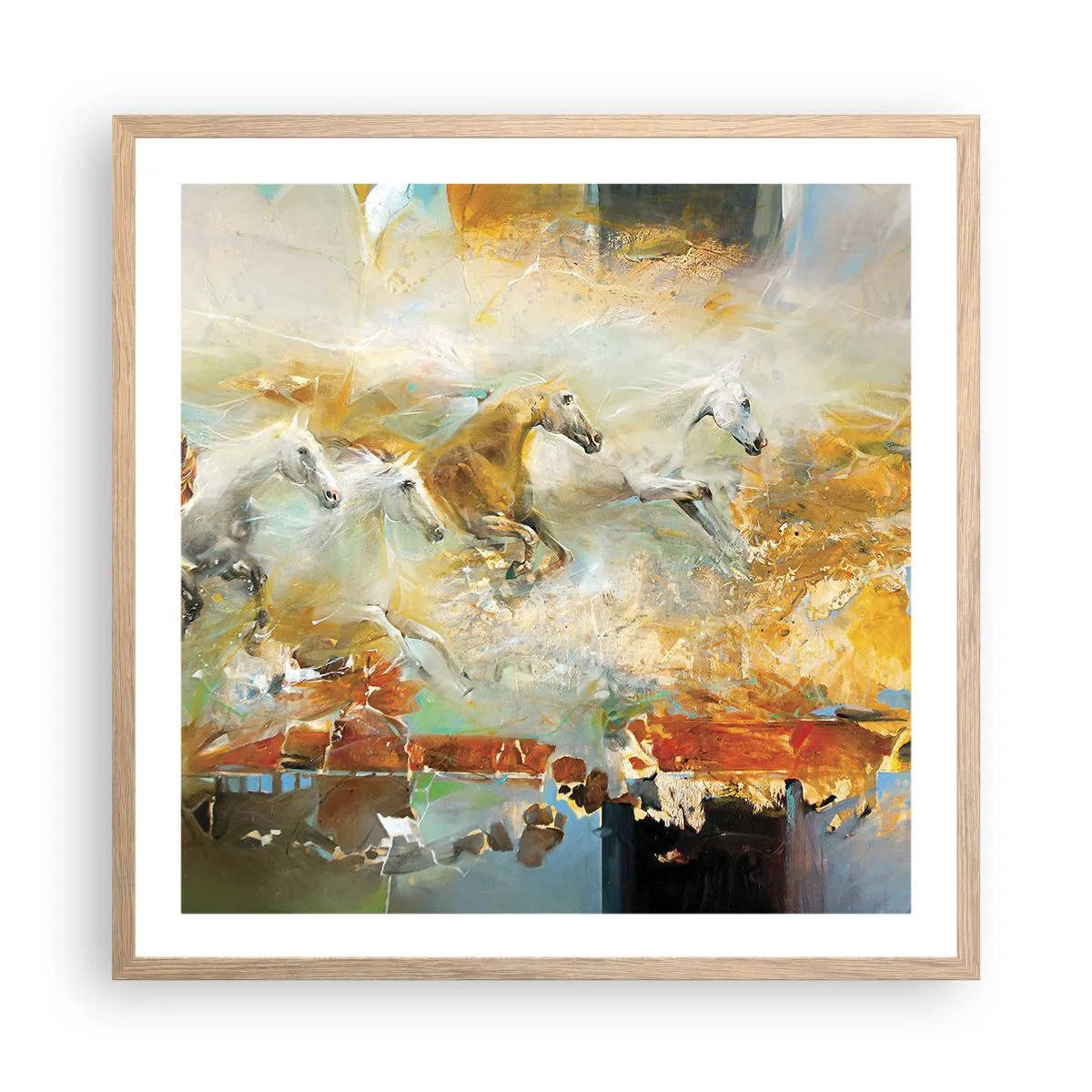Affiche dans un chêne clair - Poster - Au galop vers la lumière - 60x60 cm
