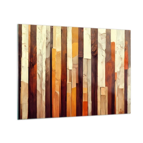Impression sur verre - Image sur verre - Une composition de rayures verticales dans des tons de bois et de beige - 70x50cm - Hymne des arbres forestiers - Décoration murale moderne pour le salon et la chambre ARTTOR