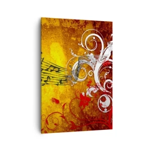 Impression sur toile - Image sur toile - Notes de musique abstraites sur un fond coloré avec des ornements - 70x100cm - Que la musique coule - Décoration murale moderne pour le salon et la chambre ARTTOR