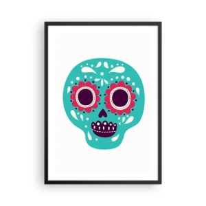 Affiche dans un cadre noir - Poster - Crâne coloré du Jour des Morts au Mexique - 50x70cm - La vie – du plaisir jusqu'à la mort - Décoration murale moderne pour le salon et la chambre ARTTOR