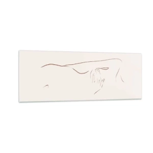 Impression sur verre - Image sur verre - Un dessin au trait subtil d'une silhouette sur un fond clair - 140x50cm - La forme du désir - Décoration murale moderne pour le salon et la chambre ARTTOR