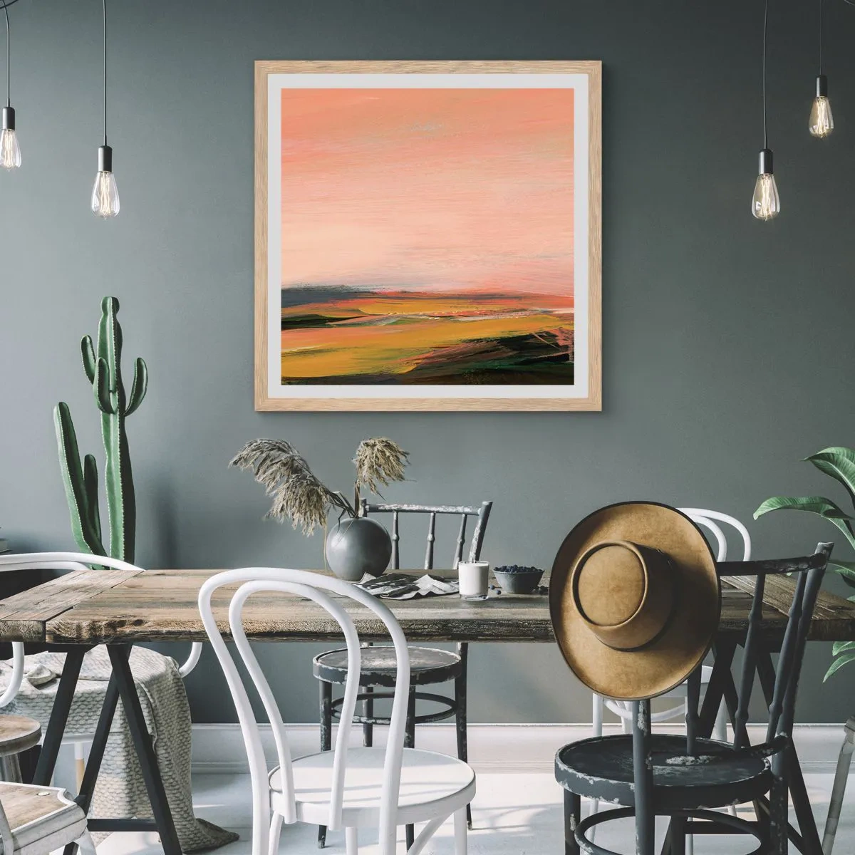 Affiche dans un chêne clair - Poster - Dans les tons de roses - 60x60 cm