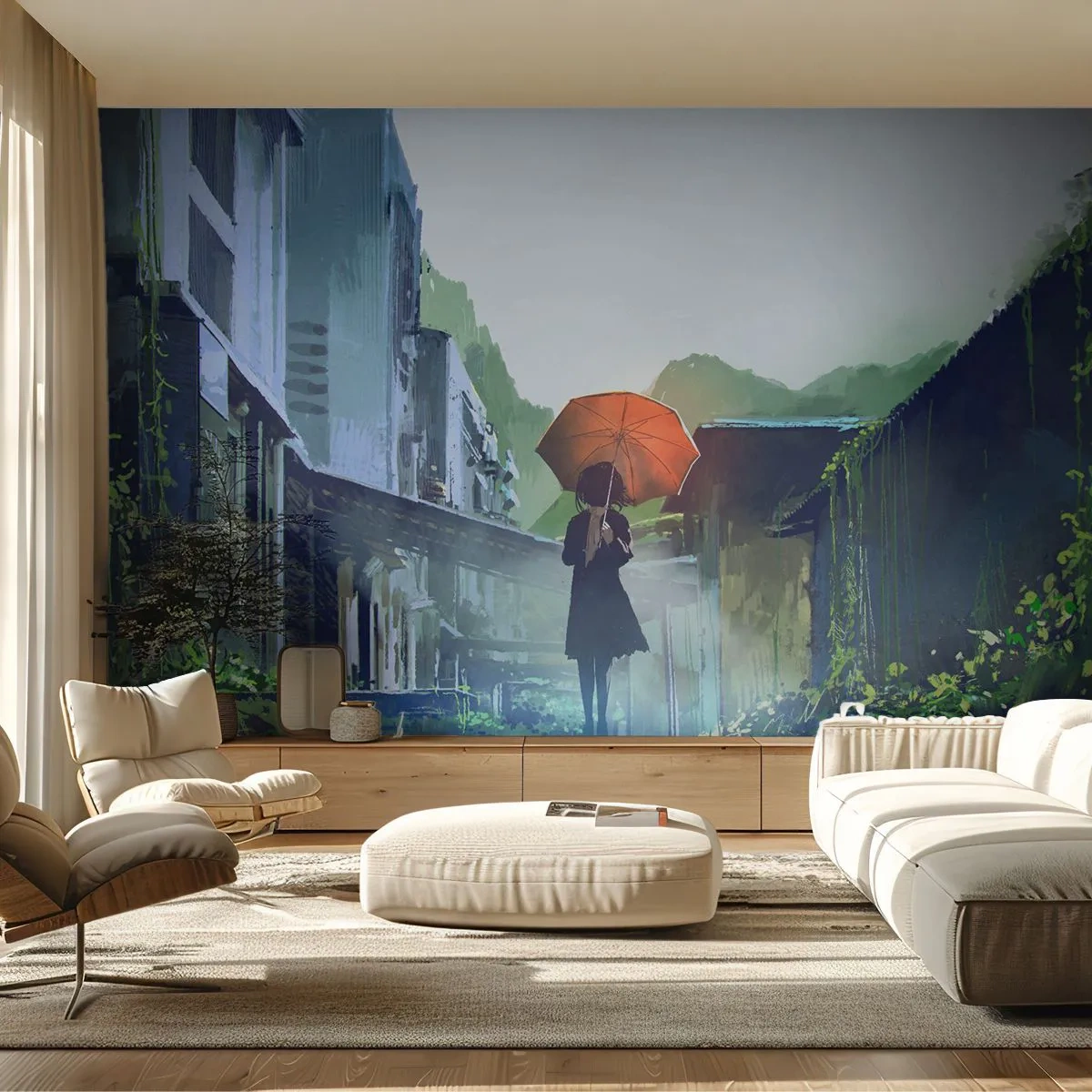 Papier Peint Autocollant Deluxe Sticker - Pluie vivifiante - Abstraction, Ville, Architecture - 250x175 cm