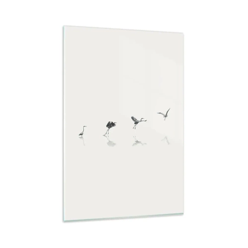 Impression sur verre - Image sur verre - Quatre silhouettes d'oiseaux se reflètent dans l'eau calme - 80x120cm - Quatre étapes simples - Décoration murale moderne pour le salon et la chambre ARTTOR